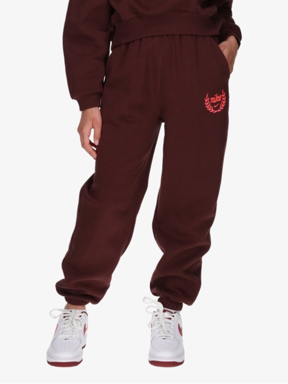 Nike Club Fleece Burgundy Embroidered Jogger Sweat Pants Girl’s Size Medium